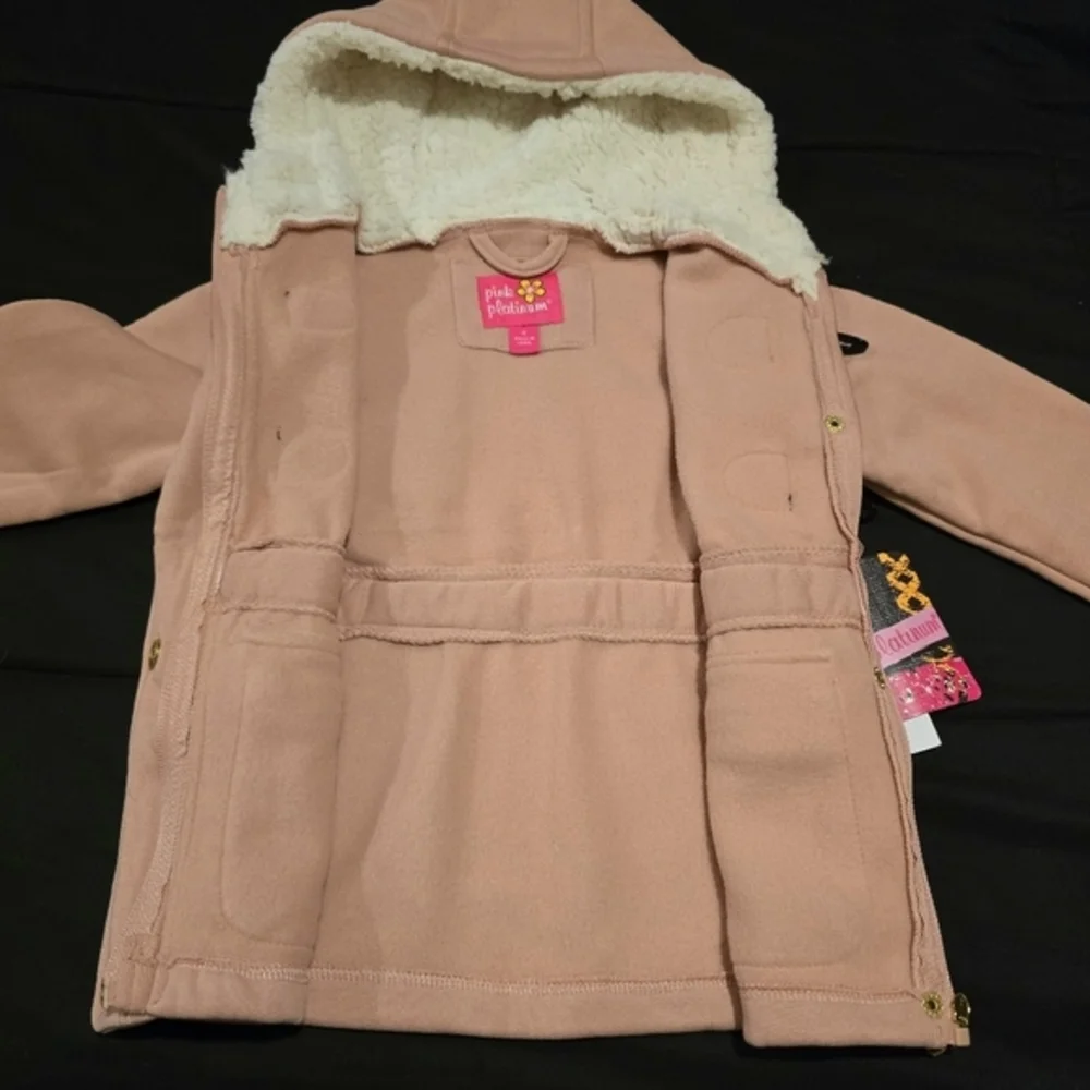 Pink Platinum Girls Peacoat Hooded Toggle Fleece Jacket Blush NWT‎ Size 4 XS